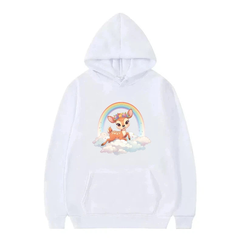bambi cartoon pattern black hoodie for kids