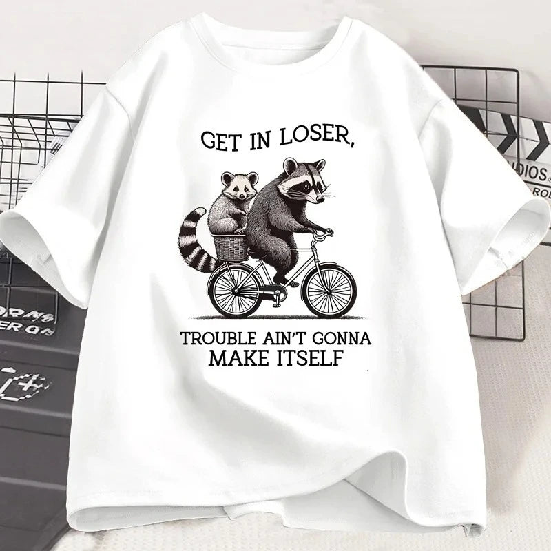 funny raccoon graphic t-shirt for kids
