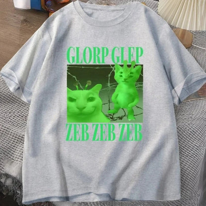 Green Alien Cat Graphic T-Shirt for Kids