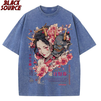 Anime-Inspired Graphic T-Shirt with Floral Design