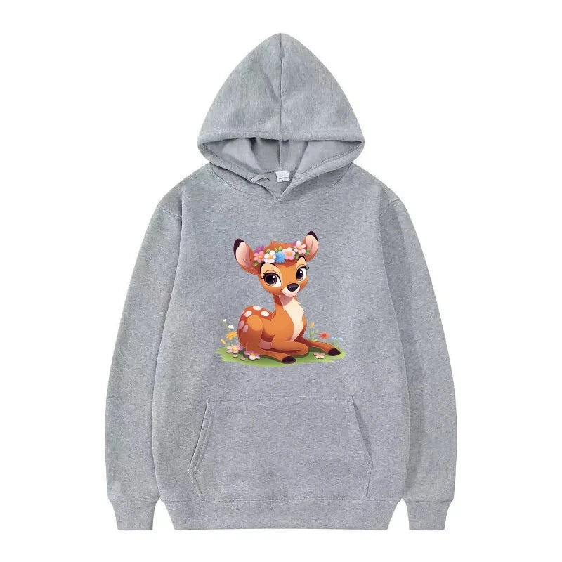 bambi cartoon pattern black hoodie for kids