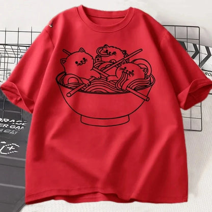 Kawaii Cat Ramen Graphic T-Shirt for Kids
