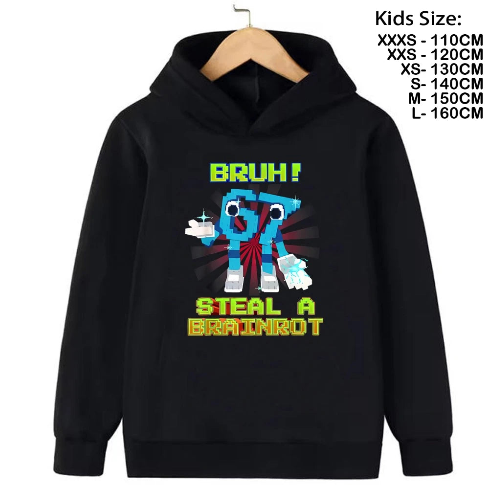 steal a brainrot cartoon hoodie for kids