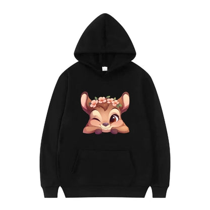 Bambi Cartoon Pattern Black Hoodie for Kids