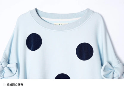 Polka Dot Bowknot Blue Hoodie for Kids