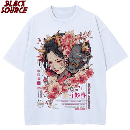 Anime-Inspired Graphic T-Shirt with Floral Design