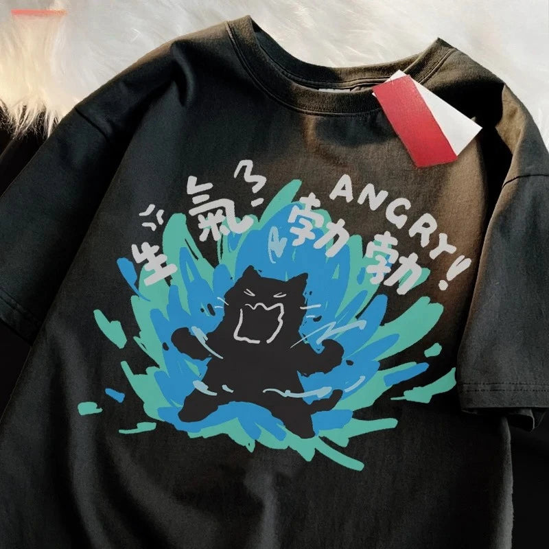 angry black cat graphic t-shirt for kids
