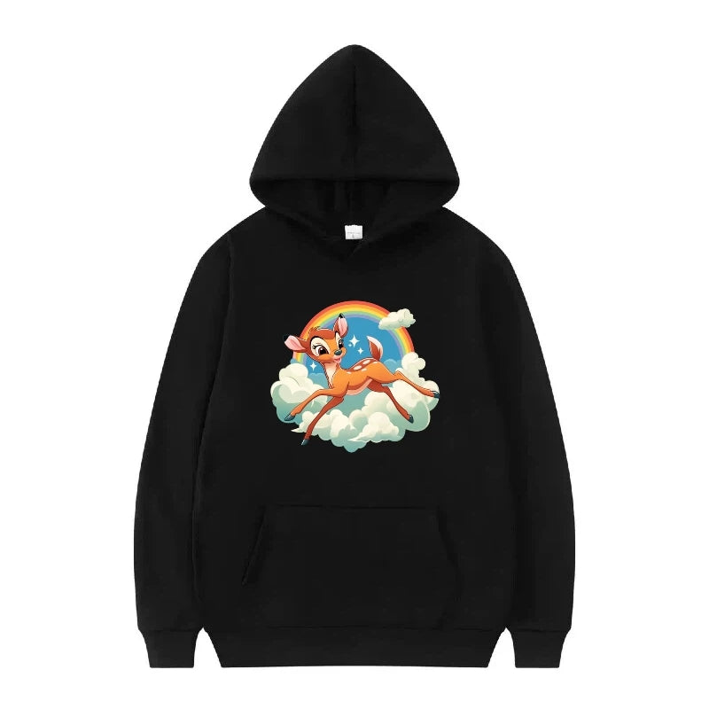 bambi cartoon pattern black hoodie for kids