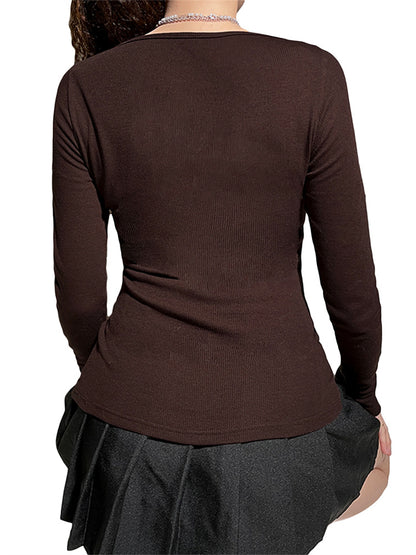 Girls' Long Sleeve Knitted Top with Lace Detail