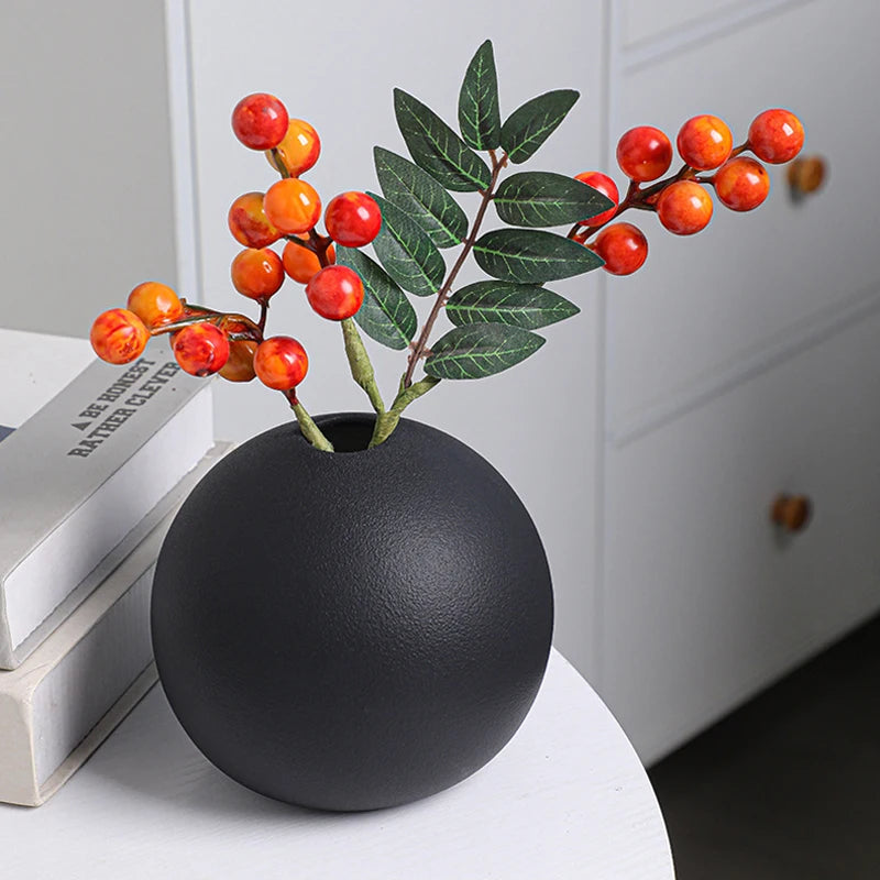 nordic black ball flower vase - ceramic pot