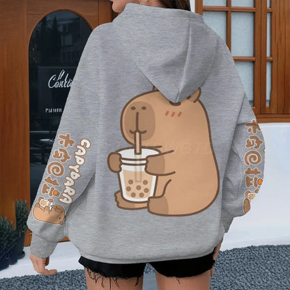 Cartoon Capybara Graphic Hoodie for Kids