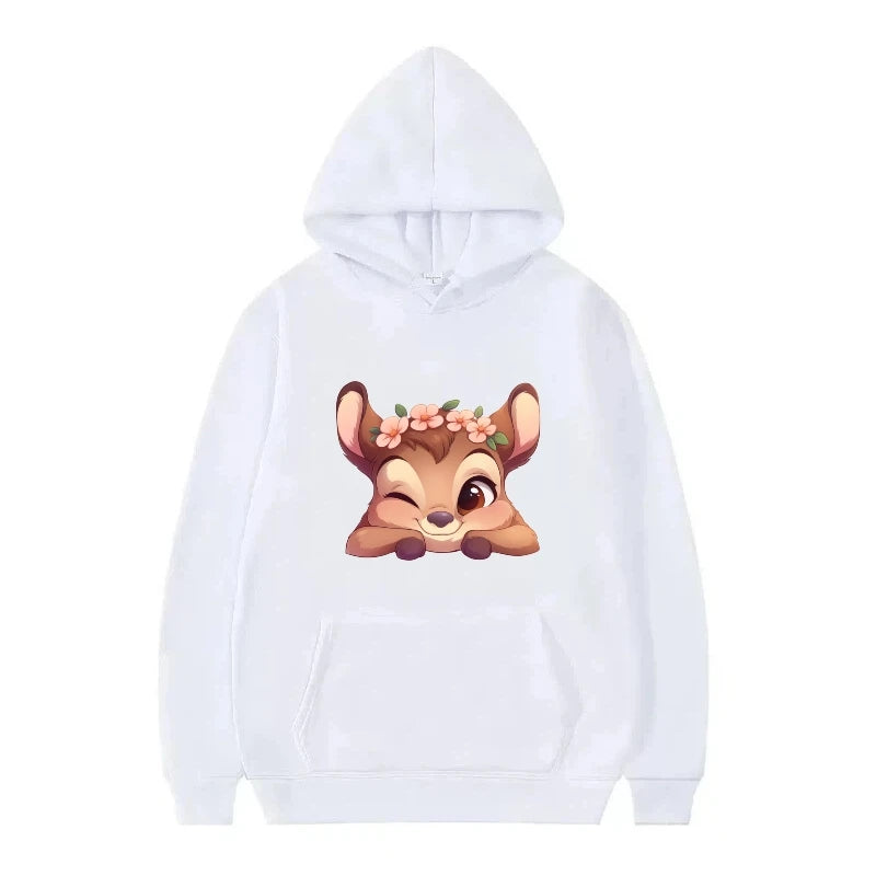 bambi cartoon pattern black hoodie for kids