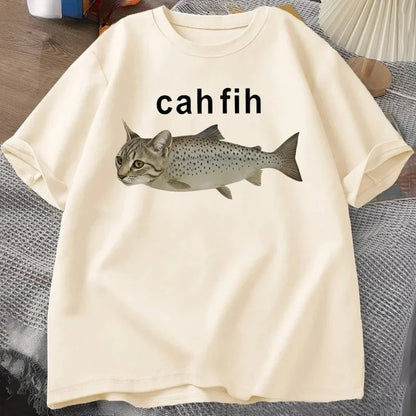 Cah Fih T-Shirt - Funny Cat and Fish Graphic Tee