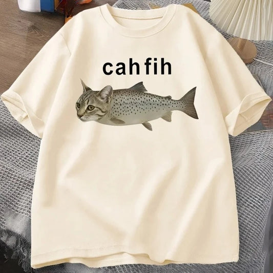Cah Fih T-Shirt - Funny Cat and Fish Graphic Tee