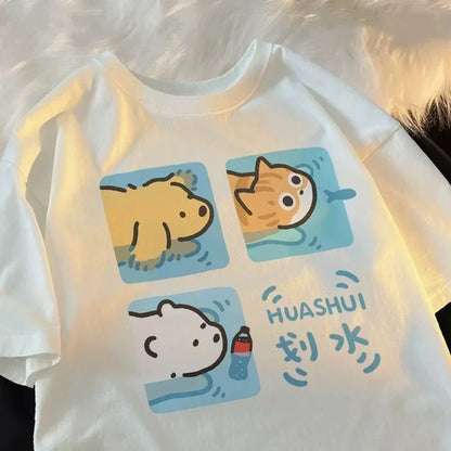 Cute Cartoon Cat and Dog Graphic T-Shirt for Kids