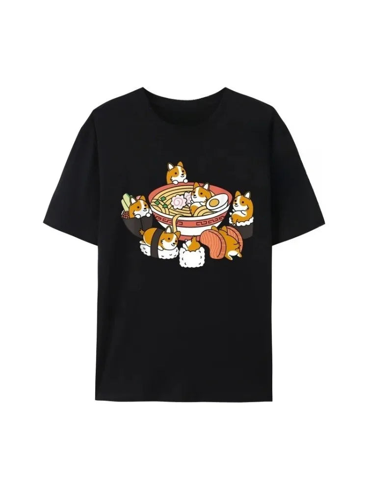 ramen sushi corgi short-sleeved t-shirt