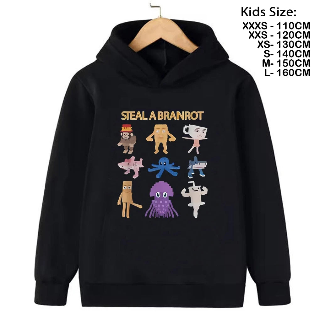 steal a brainrot cartoon hoodie for kids