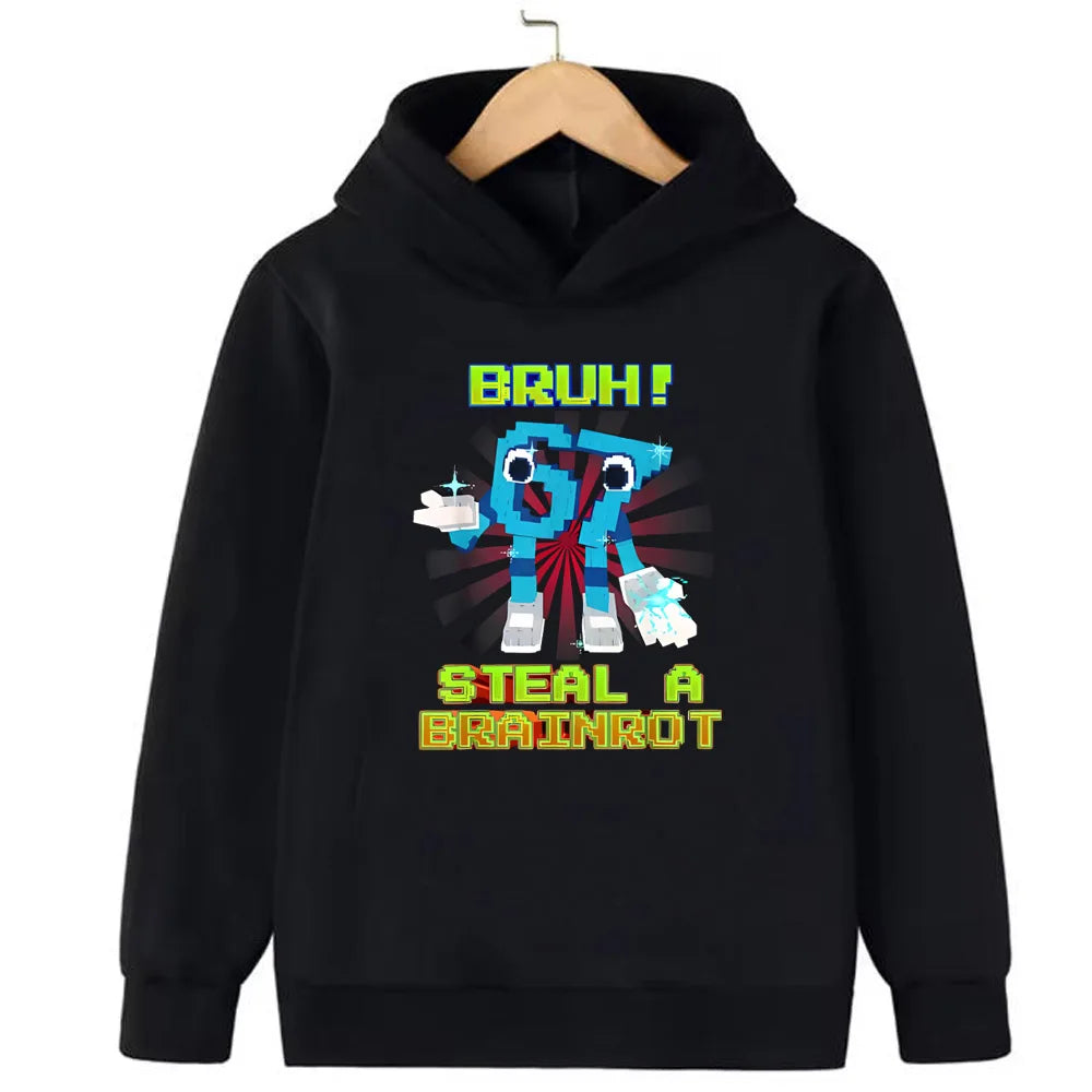 steal a brainrot cartoon hoodie for kids