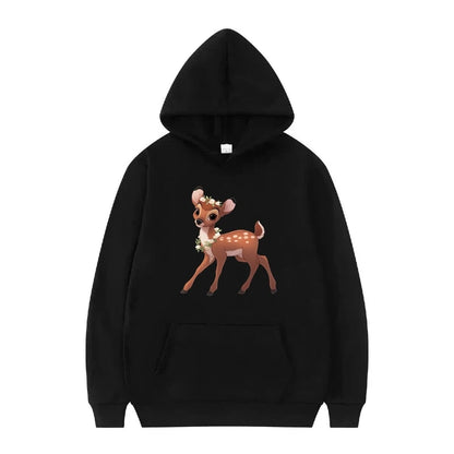 Bambi Cartoon Pattern Black Hoodie for Kids