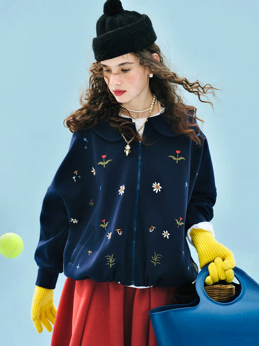 Cute Vintage Floral Zip-Up Hoodie for Kids