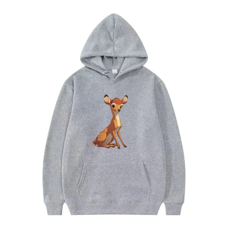 bambi cartoon pattern black hoodie for kids