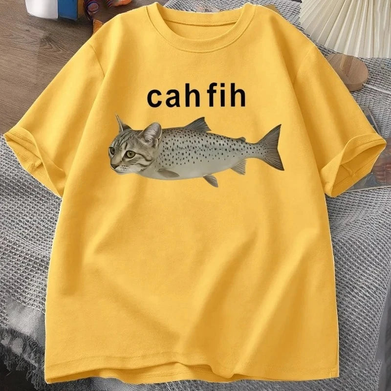 cah fih t-shirt - funny cat and fish graphic tee