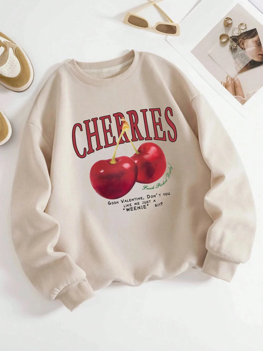 bright red cherry print hoodie for kids