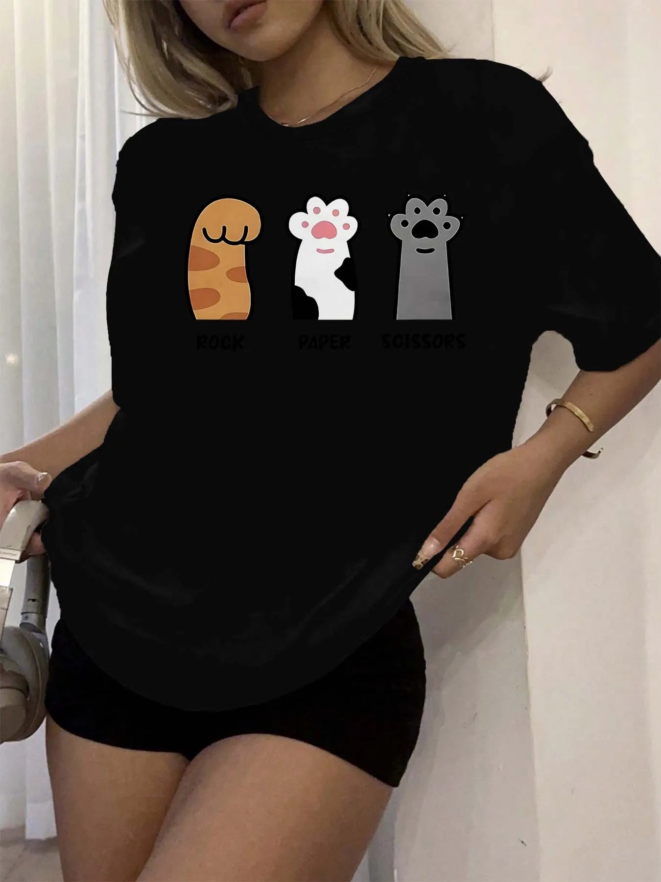 rock-paper-scissors cat paw t-shirt