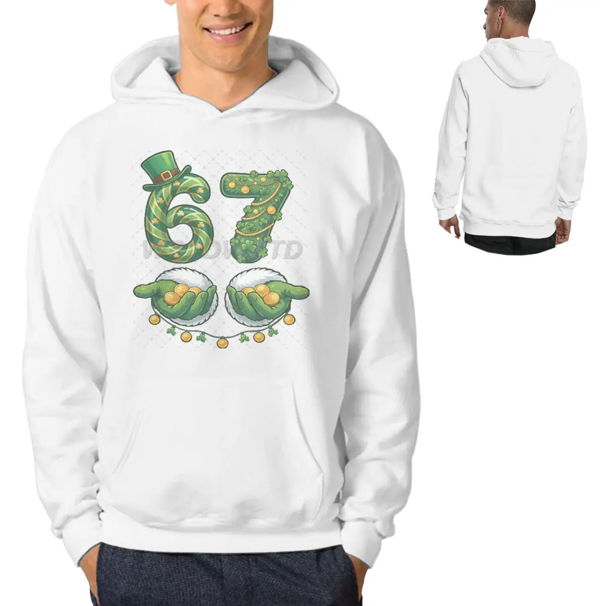 funny 67 unisex hoodie with lucky clover design