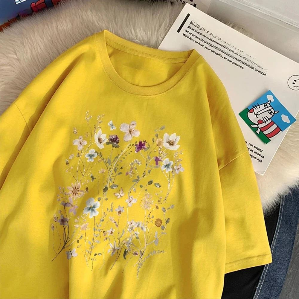 floral print t-shirt for kids - black