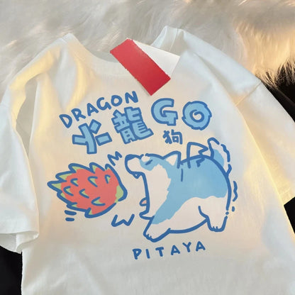 Fire Dragon Dog Fruit Chai Print T-shirt