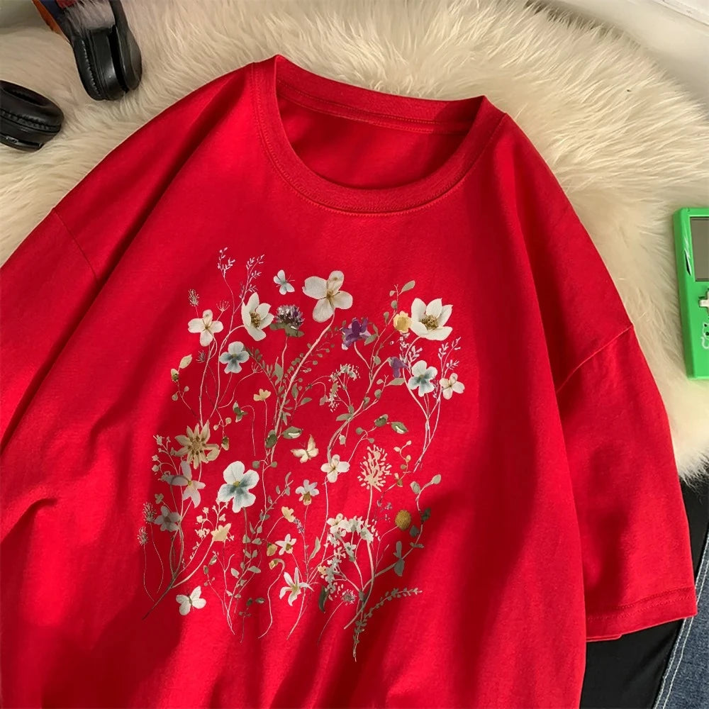 floral print t-shirt for kids - black