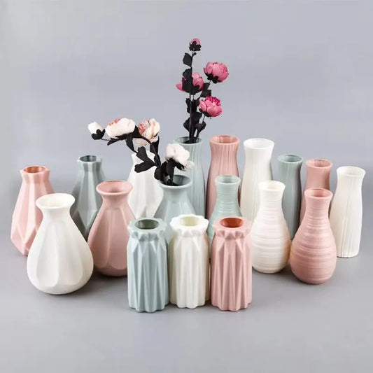Modern Nordic Plastic Flower Vase - Pink, Blue, White