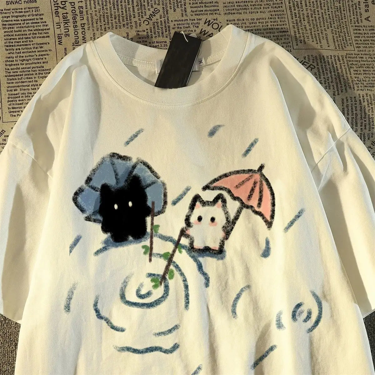 cute japanese cat pattern short-sleeved t-shirt