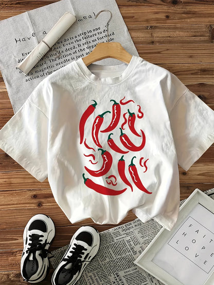 Chilli Pepper Print Short-Sleeve T-Shirt