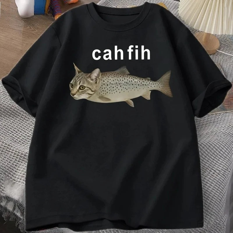 cah fih t-shirt - funny cat and fish graphic tee
