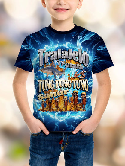 Boys' 3D Cartoon Print T-Shirt - Tung Tung Sahur