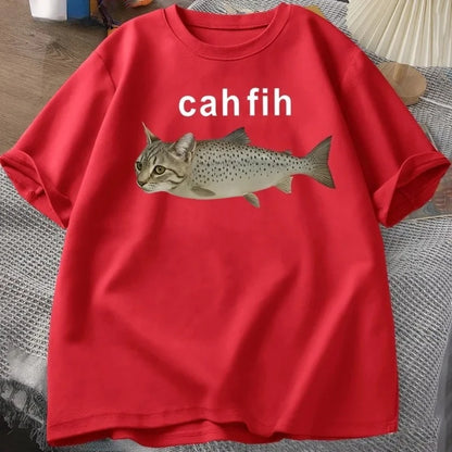 Cah Fih T-Shirt - Funny Cat and Fish Graphic Tee