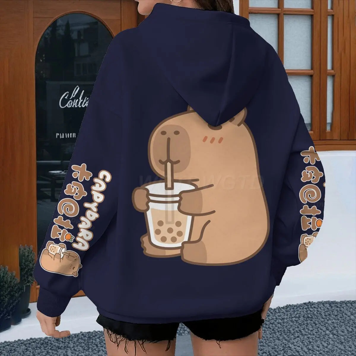 cartoon capybara graphic hoodie for kids