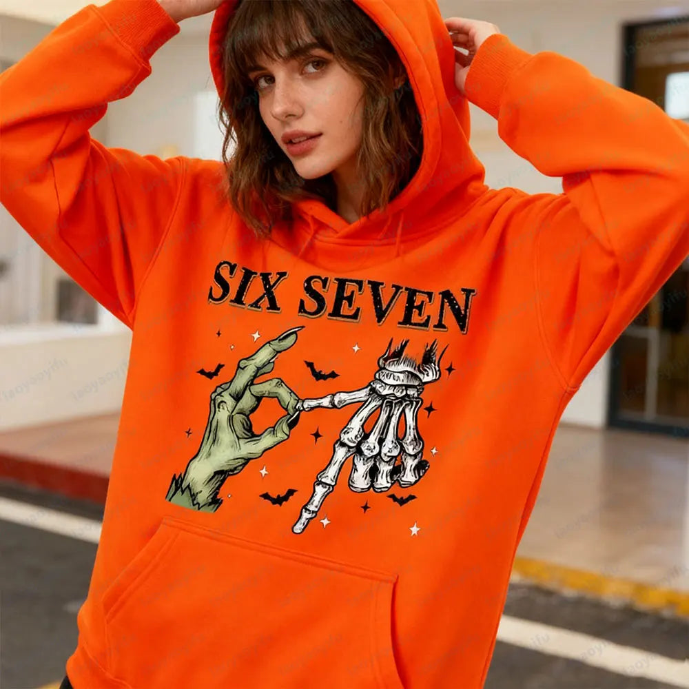 six seven meme skeleton hands hoodie