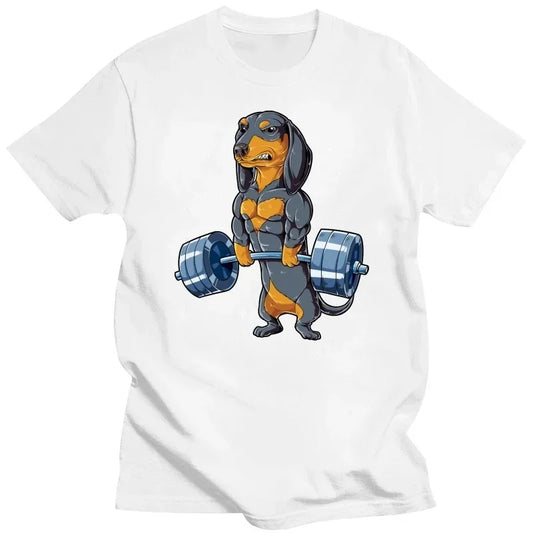 Funny Dachshund Weightlifting T-Shirt for Kids