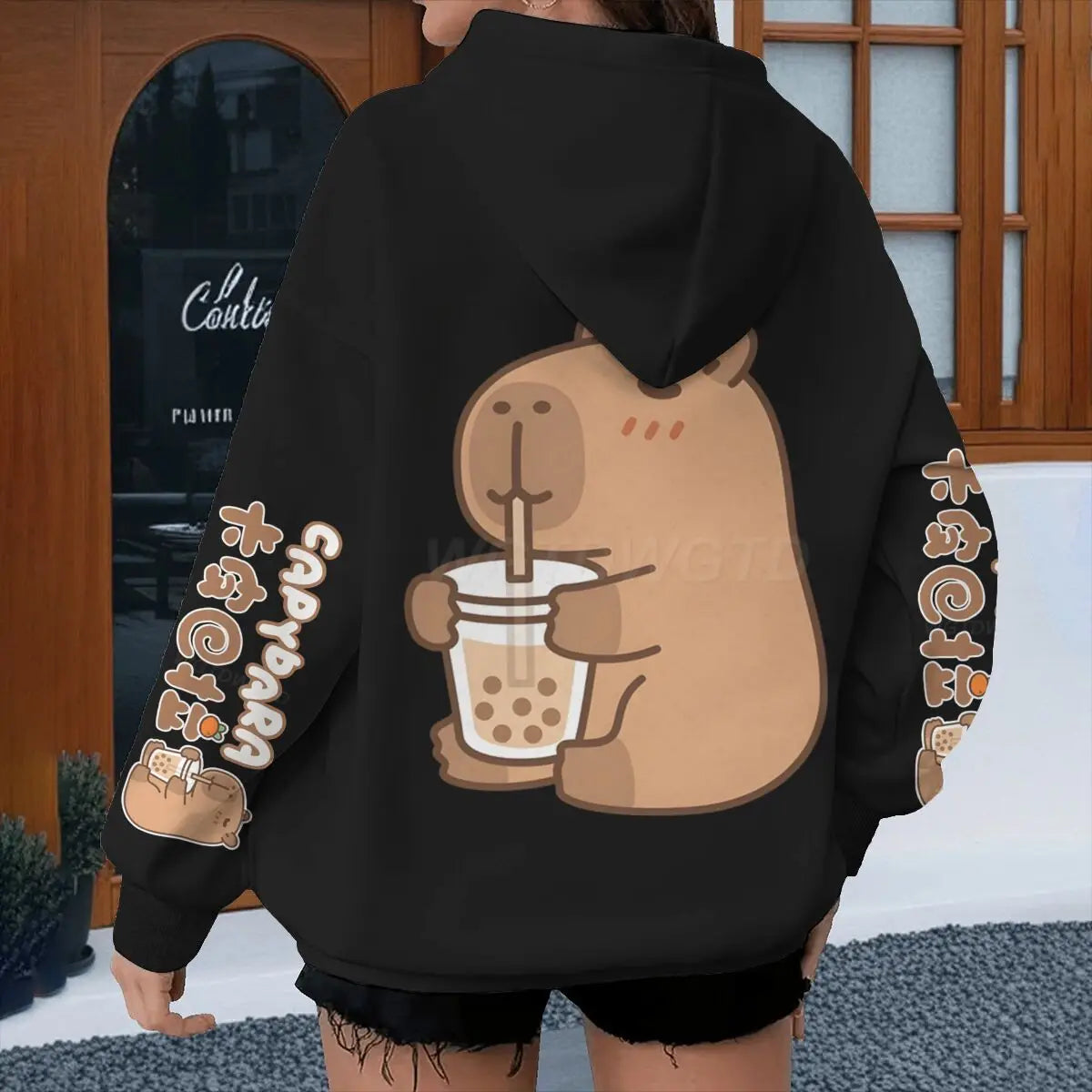 cartoon capybara graphic hoodie for kids