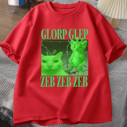 Green Alien Cat Graphic T-Shirt for Kids