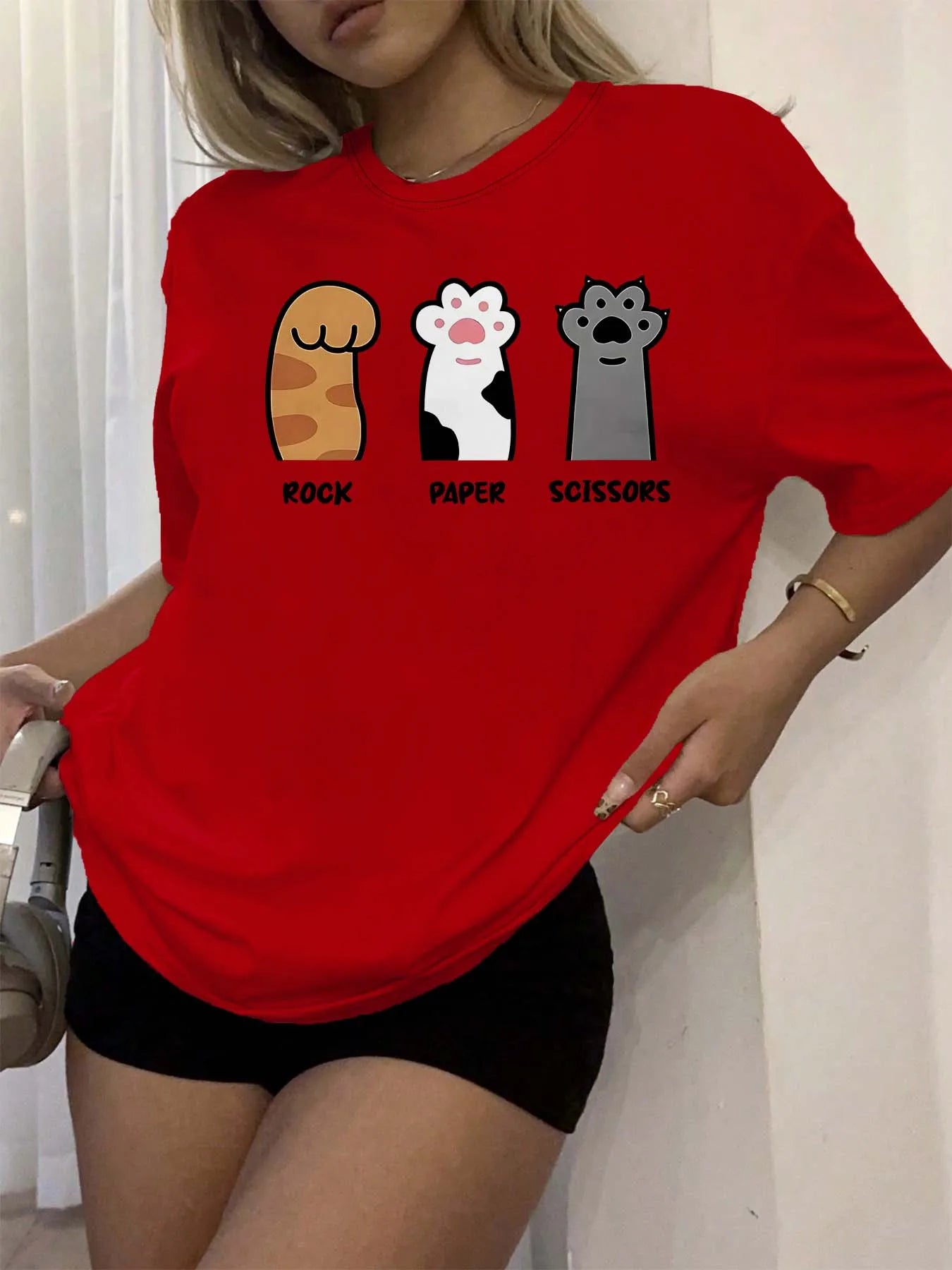 rock-paper-scissors cat paw t-shirt