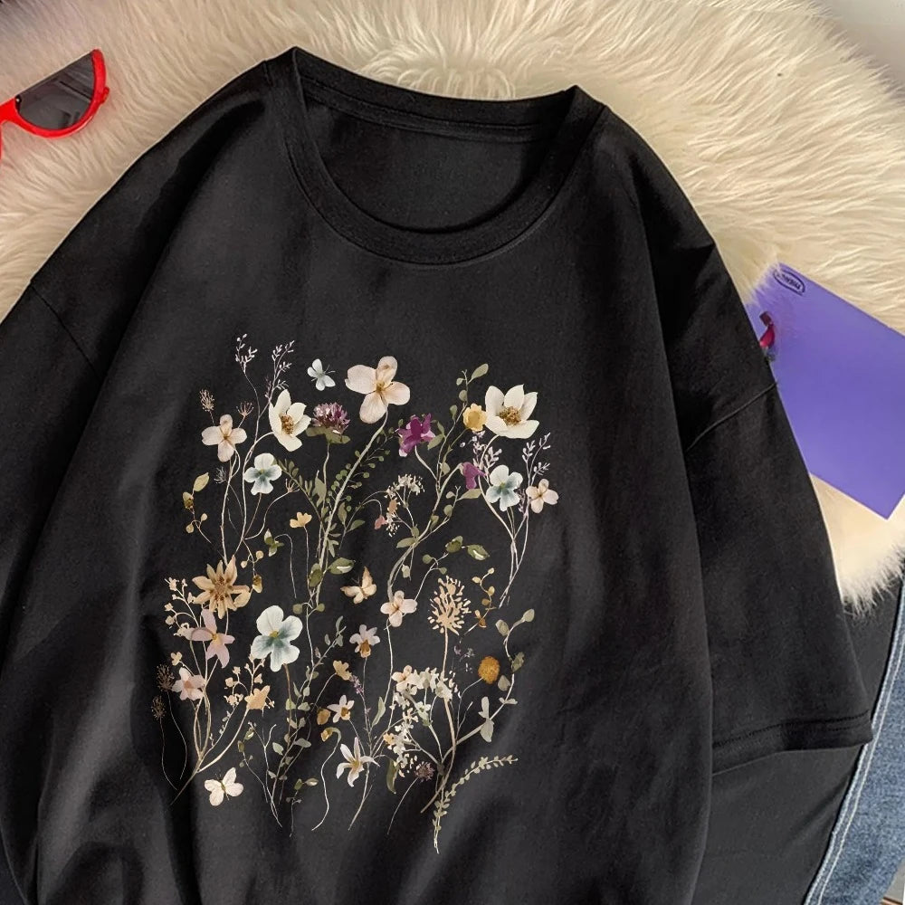 floral print t-shirt for kids - black