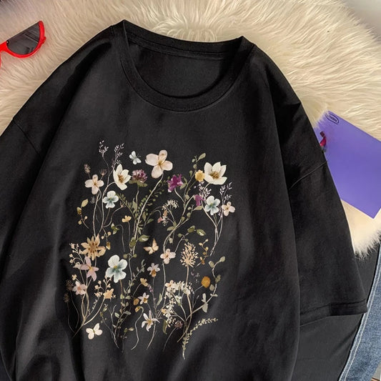 Floral Print T-shirt for Kids - Black