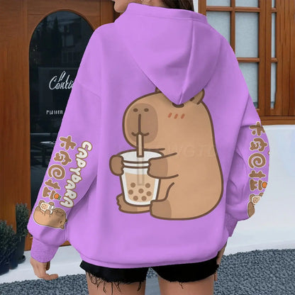 Cartoon Capybara Graphic Hoodie for Kids