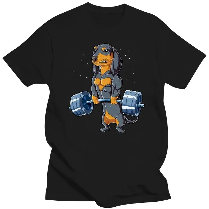 funny dachshund weightlifting t-shirt for kids