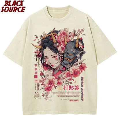Anime-Inspired Graphic T-Shirt with Floral Design