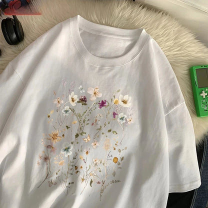 Floral Print T-shirt for Kids - Black